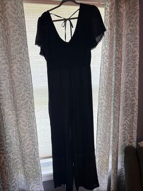 Trixxi One-Shoulder Black Jumpsuit with Flutter Sleeve Detail